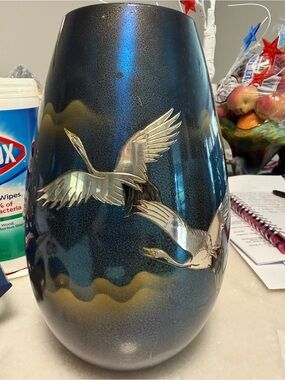Decorative Blue Crane Vase by